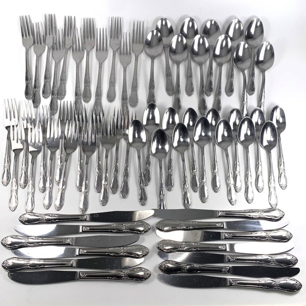 62pc Oneida Wm A Rogers Stainless Flatware - Fenway Daydream Forks Spoons Knives